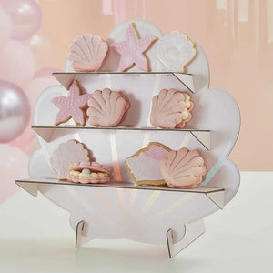 Iridescent and Pink Mermaid Shell Shaped Treat Stand