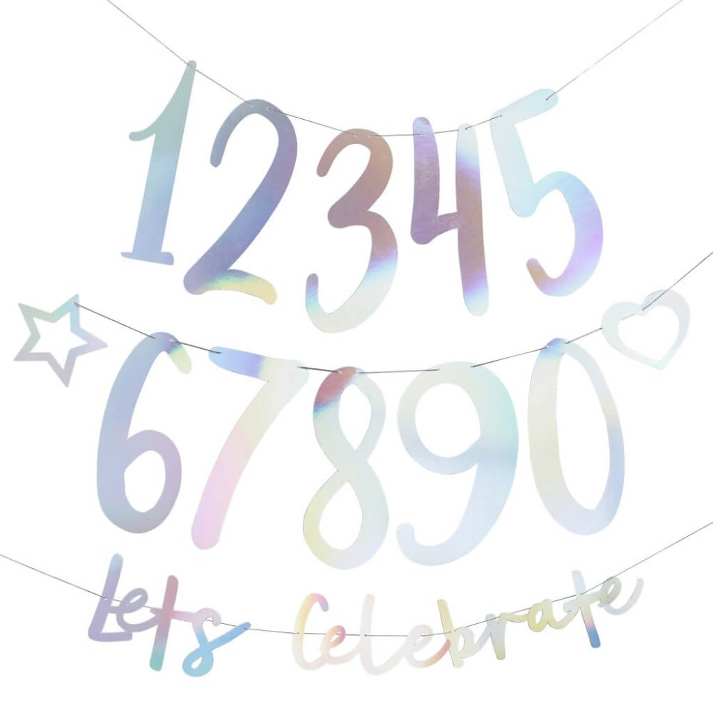 Shimmering party banner with customisable letters and numbers