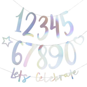 Shimmering party banner with customisable letters and numbers