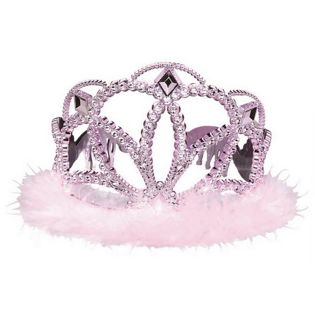 Iridescent Tiara with Marabou Pink Feathers