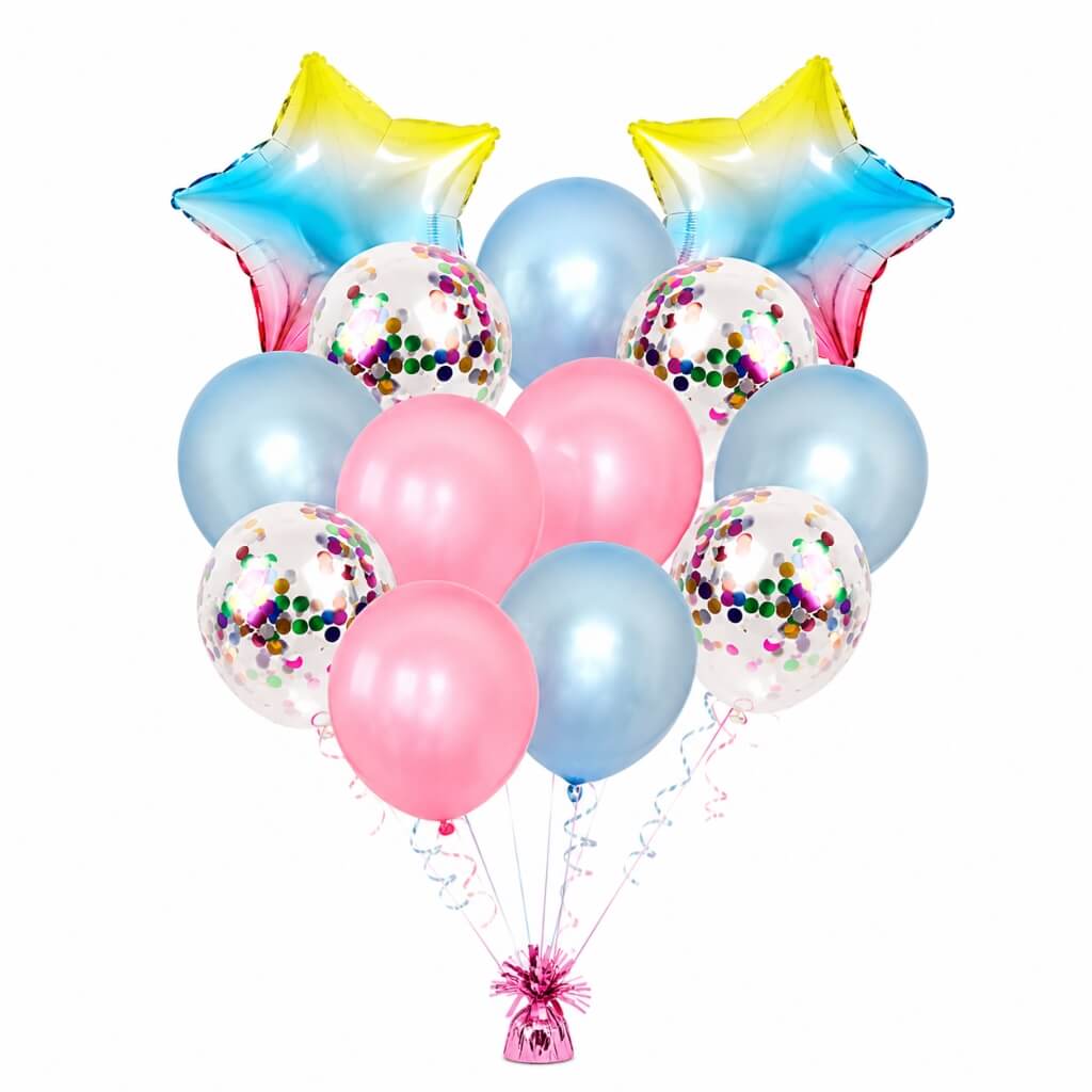 Unicorn themed iridescent star balloon decorations