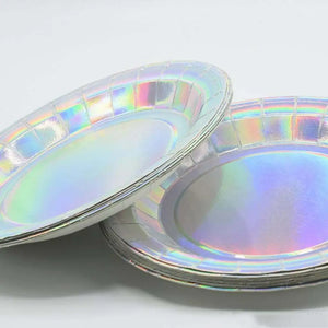 Iridescent silver holographic paper party plates 23cm pack of 6