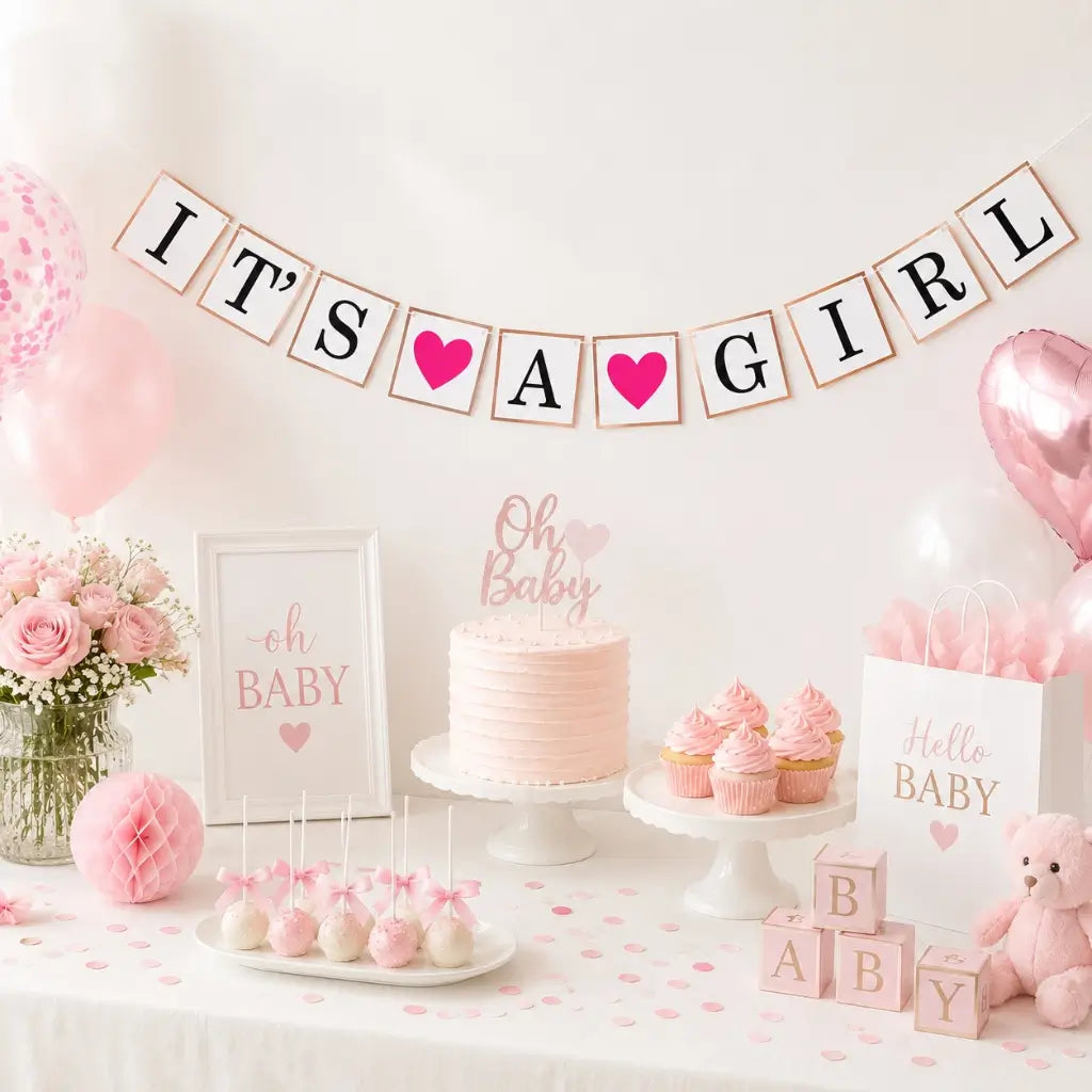 It's A Girl' Pink Heart Paper Banner