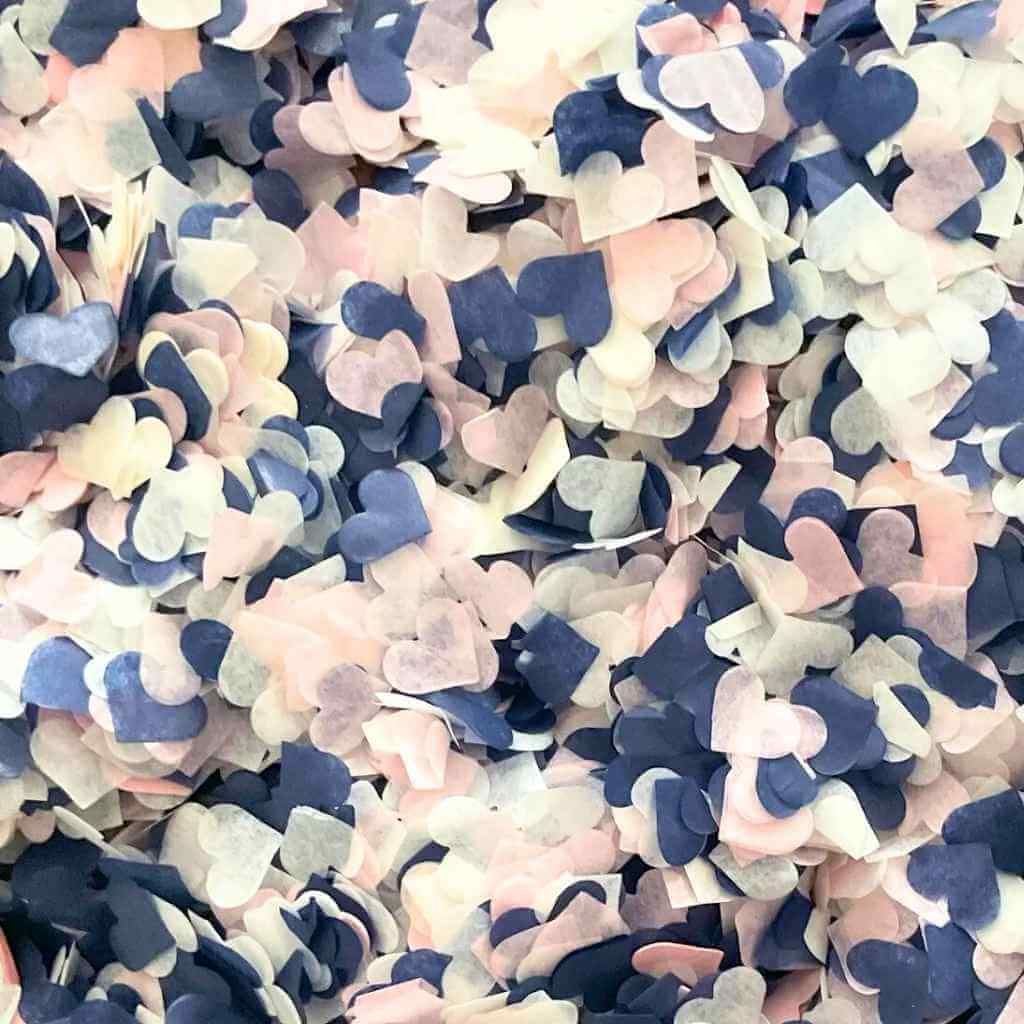 Ivory, Baby Pink & Navy Blue Heart Paper Confetti 20g