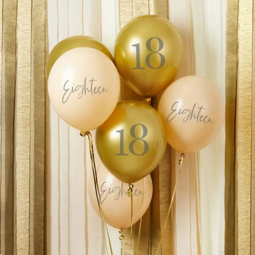 Gold and ivory 18th birthday latex balloons measuring 30cm