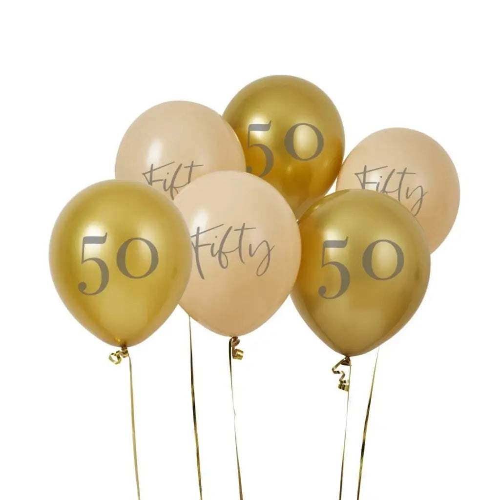 Ivory birthday balloons featuring a handwritten Fifty design