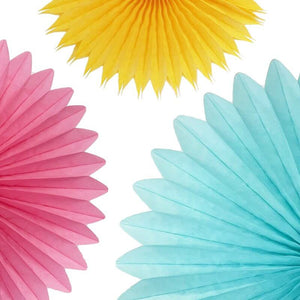 Ivory Yellow Pink & Blue Hanging Decorative Paper Fan 4 Pack