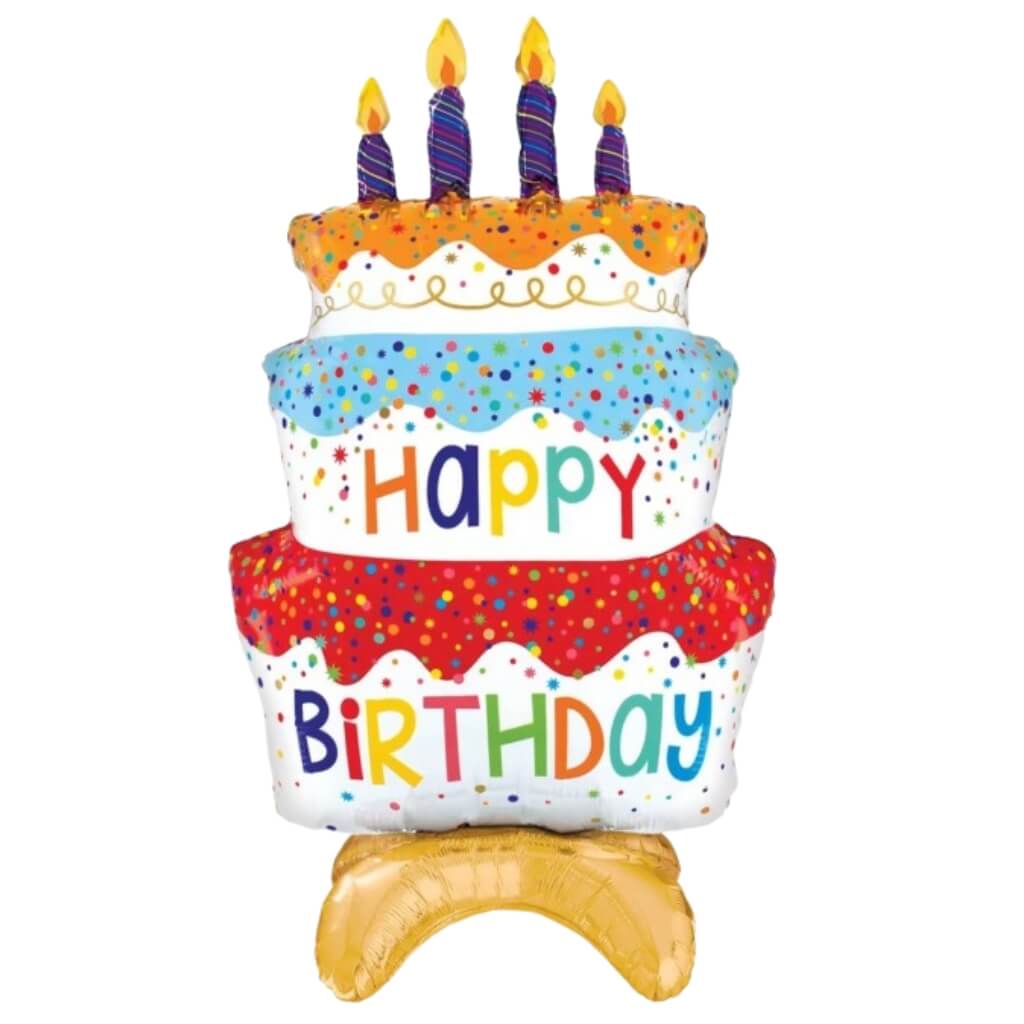 Jumbo 3D Rainbow Birthday Cake Foil Balloon – Standing Balloon Decoration | 88x49cm