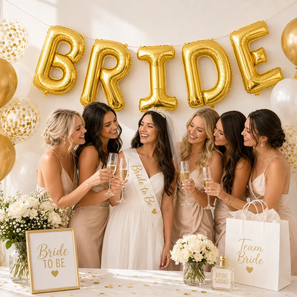 40-inch Jumbo Gold BRIDE Foil Balloon Banner.