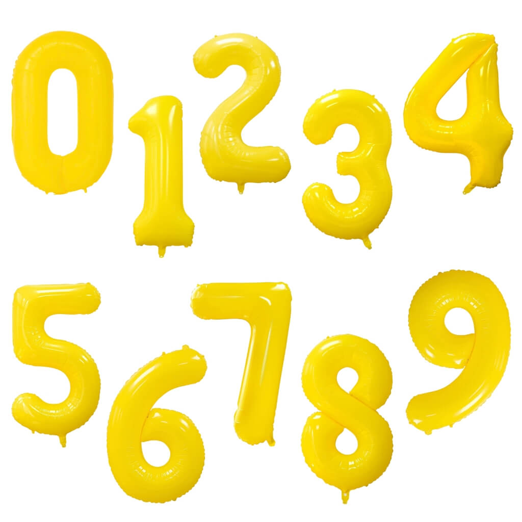 Jumbo yellow number foil balloons 0–9 for milestone celebrations