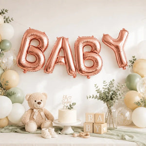 40-inch Jumbo Rose Gold BABY Foil Balloon Banner.