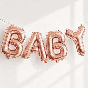40-inch Jumbo Rose Gold BABY Foil Balloon Banner.