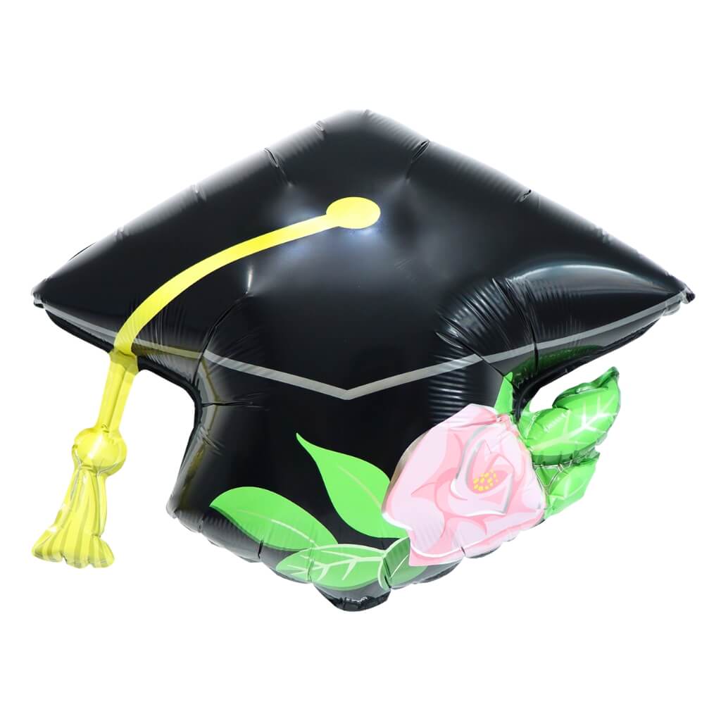 Black Floral Graduation Cap Foil Balloon