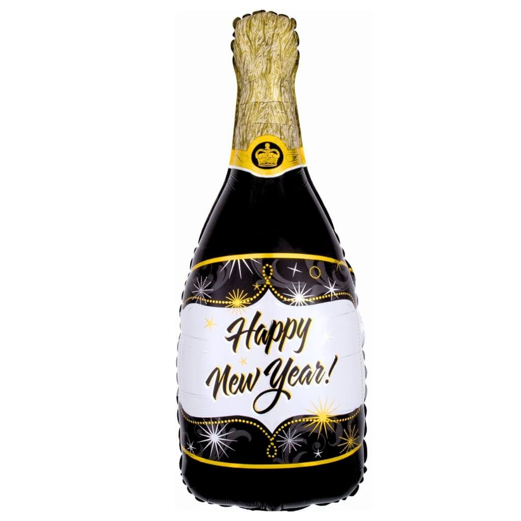 Jumbo Black Happy New Year Champagne Bottle Foil Balloon