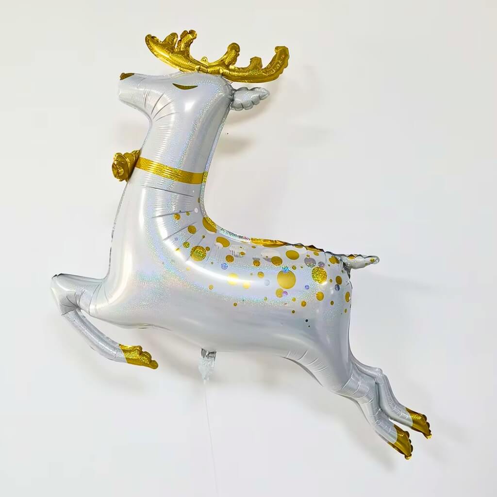 Jumbo Golden Spotted White Reindeer Foil Balloon