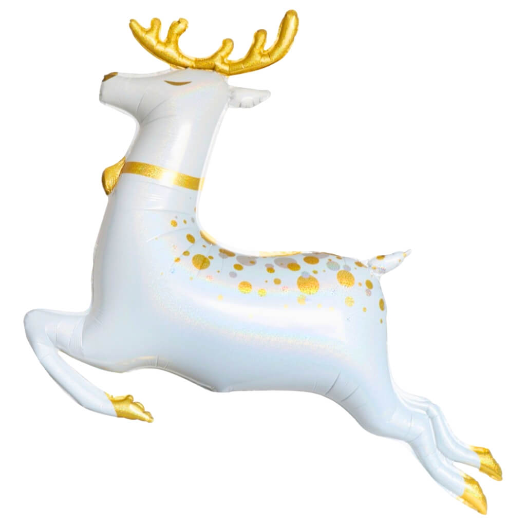 Jumbo Golden Spotted White Reindeer Foil Balloon