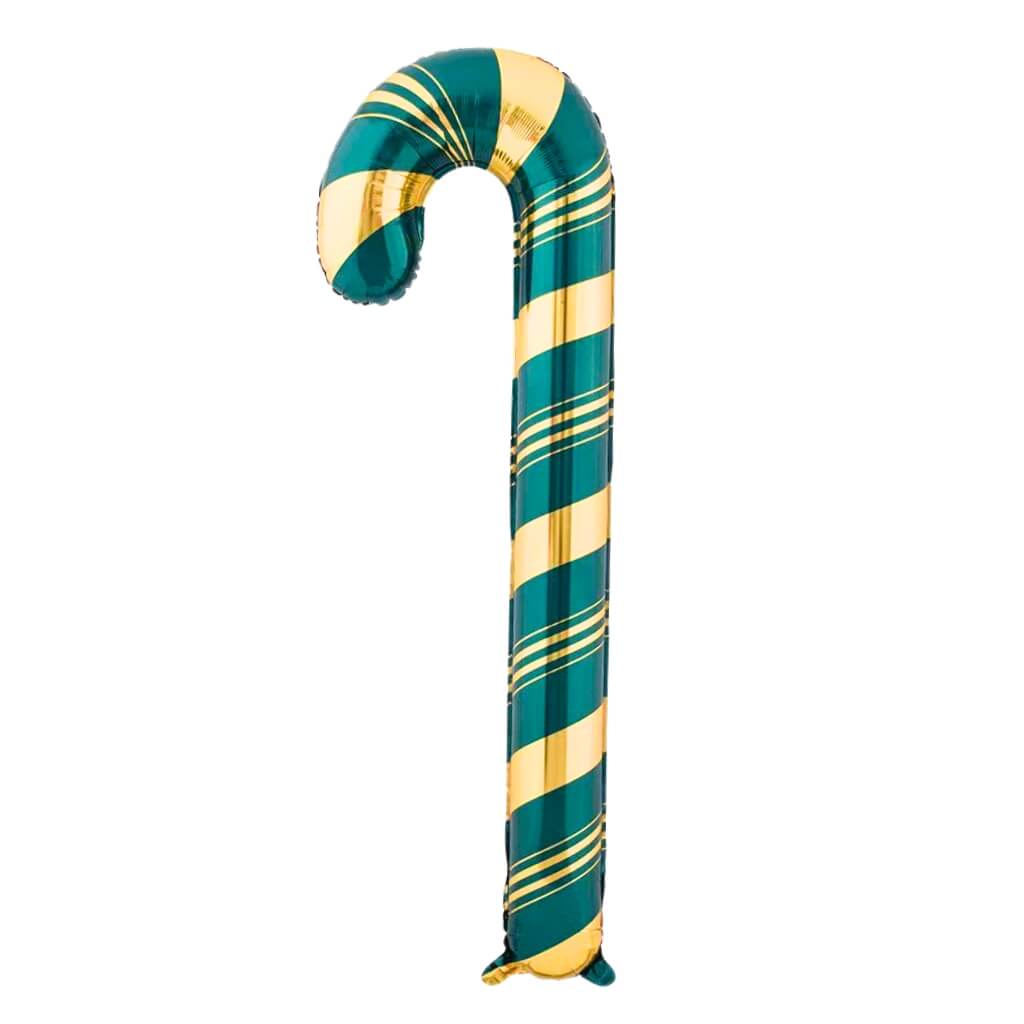 Green & Gold Striped Christmas Candy Cane Foil Balloon