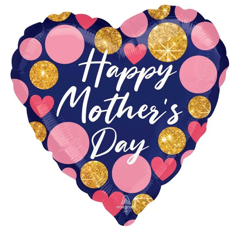 Jumbo Happy Mother's Day Navy & Glitter Dot Heart Foil Balloon 71cm