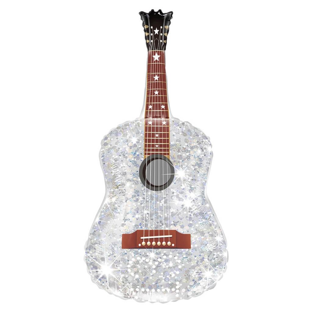 Jumbo Holographic Silver Guitar Foil Balloon – 89cm Concert Party Decor