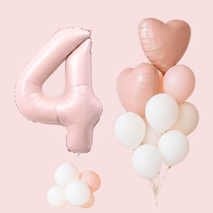 Matte Pink Birthday Balloon Bundle 18pk – Number 4 & Heart Foil Balloons