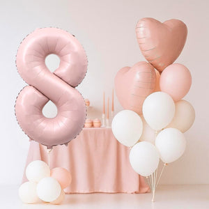 Matte Pink Birthday Balloon Bundle 18pk – Number 8 & Heart Foil Balloons