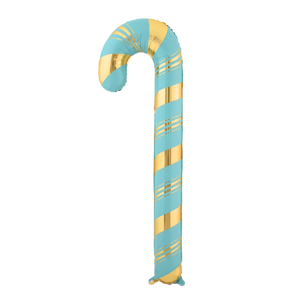 Mint Green & Gold Striped Christmas Candy Cane Foil Balloon