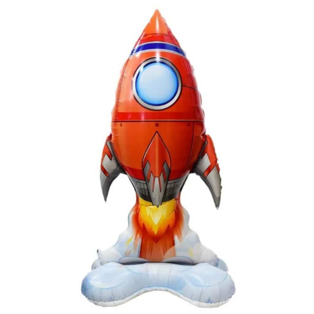 Jumbo 3D Red Rocket ship Standing Foil Balloon with Cloud Base - Space Theme Party Decoration