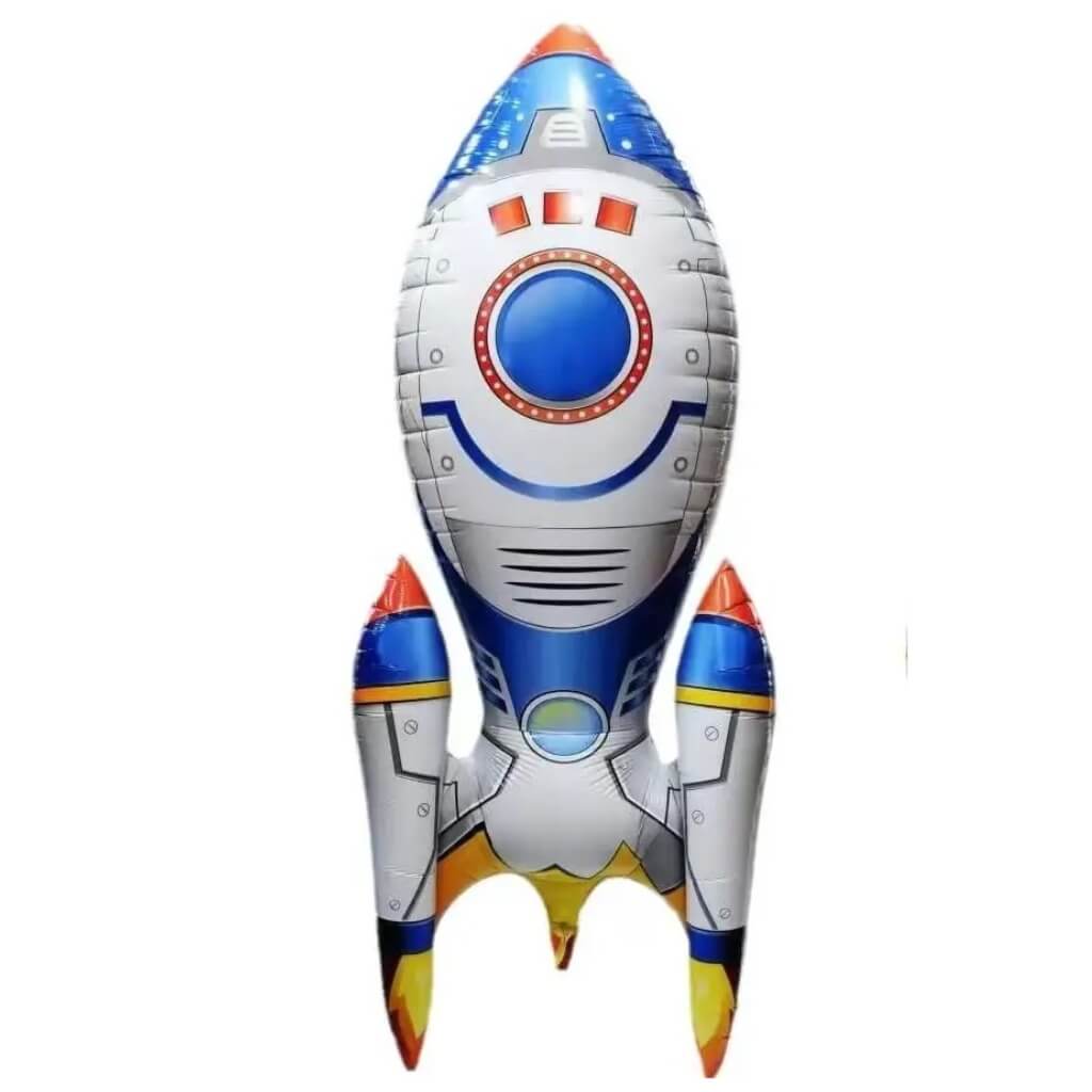 Jumbo 3D White & Blue Spaceship Standing Foil Balloon | Space Theme Party Decoration