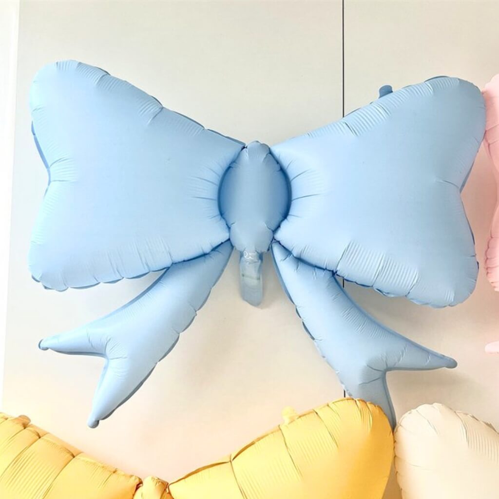 pastel blue bow foil balloon for boho birthday and baby shower