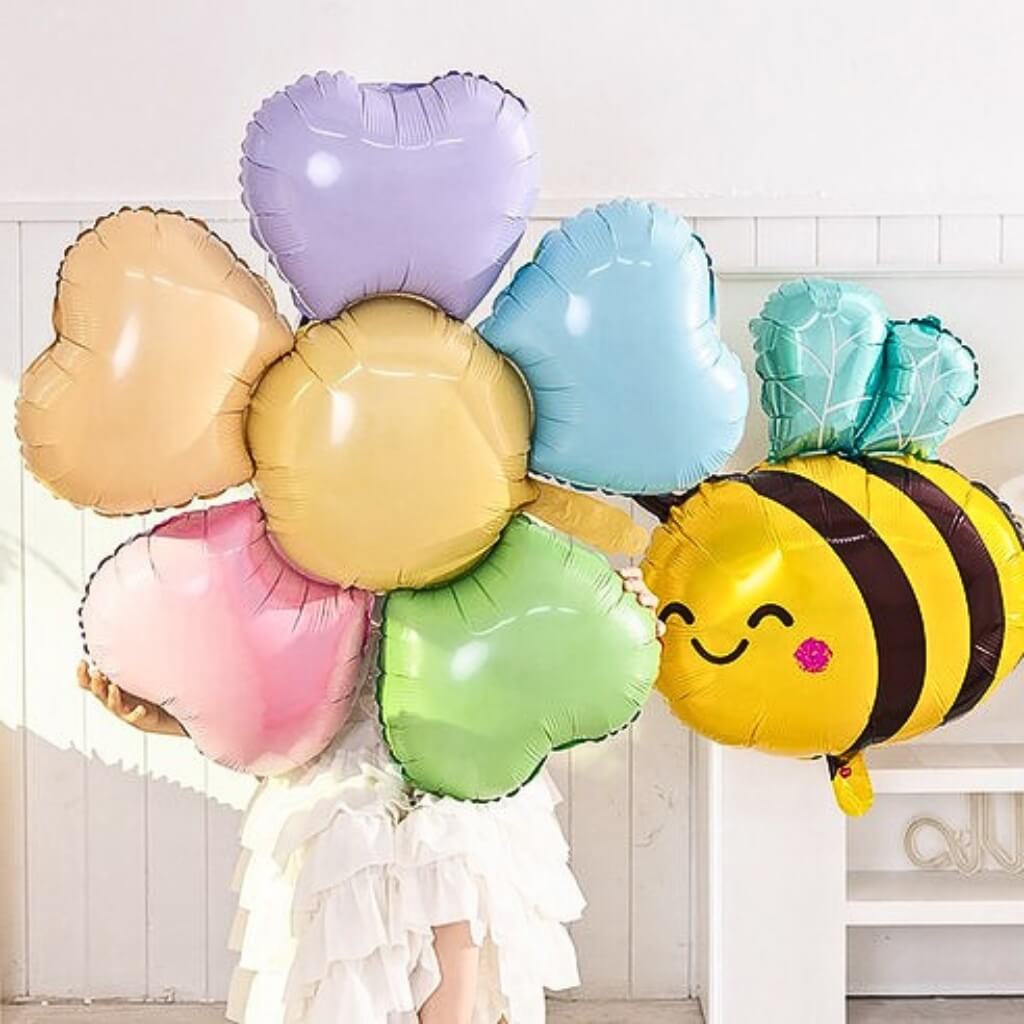 pastel rainbow daisy foil balloon for spring party decorations