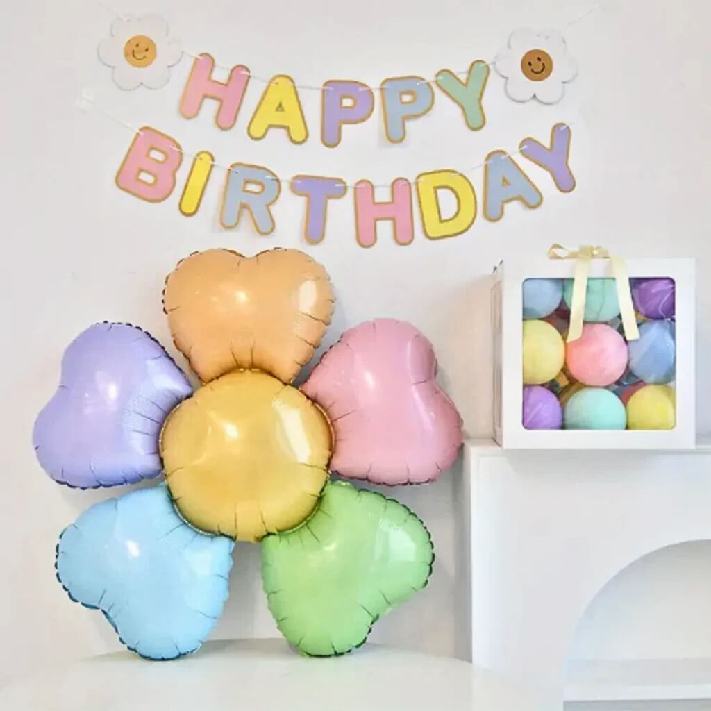 soft pastel daisy balloon with rainbow petals party decoration