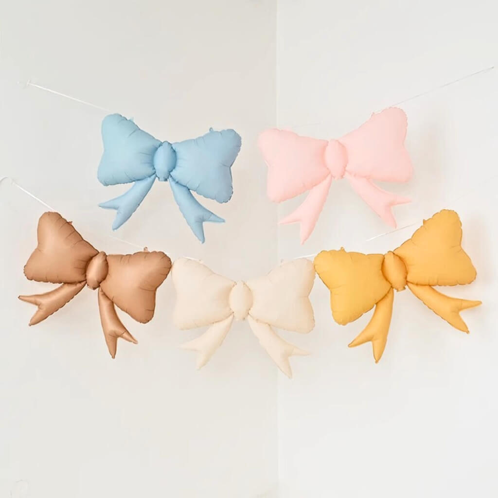 Jumbo pastel ribbon bow foil balloons 80x61cm for party decorations