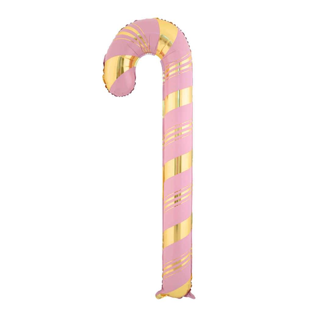 Pink & Gold Striped Christmas Candy Cane Foil Balloon