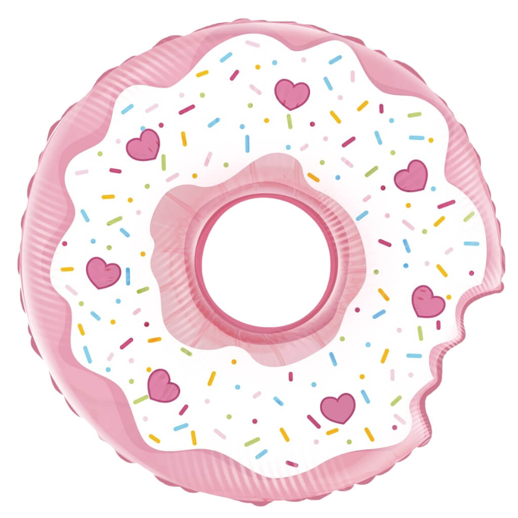 jumbo pink donut foil balloon float with sprinkles and hearts