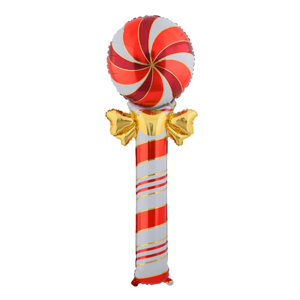 Jumbo Red & White Striped Lollipop with Ribbon Foil Balloon