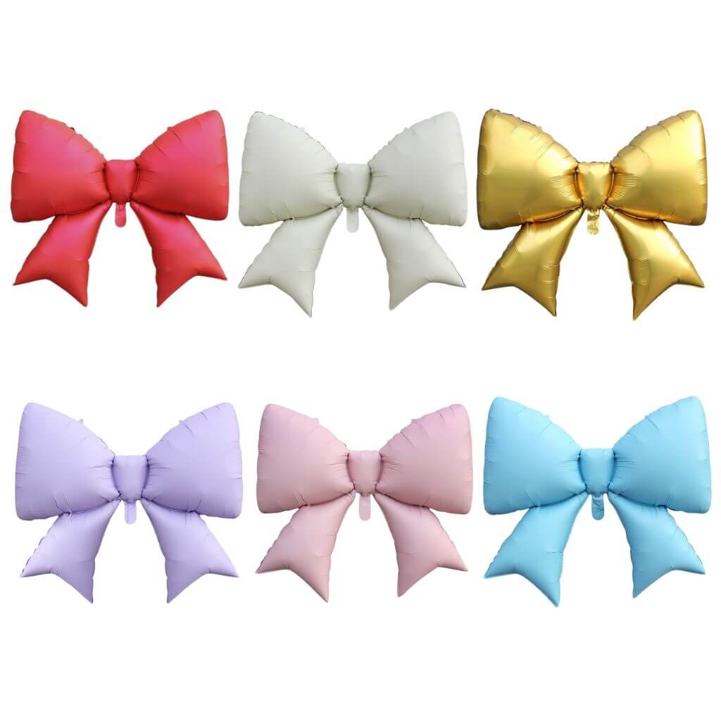 Jumbo Ribbon Bow Knot Foil Balloon in red, white sand, metallic gold, pastel purple, pastel pinnk & pastel blue