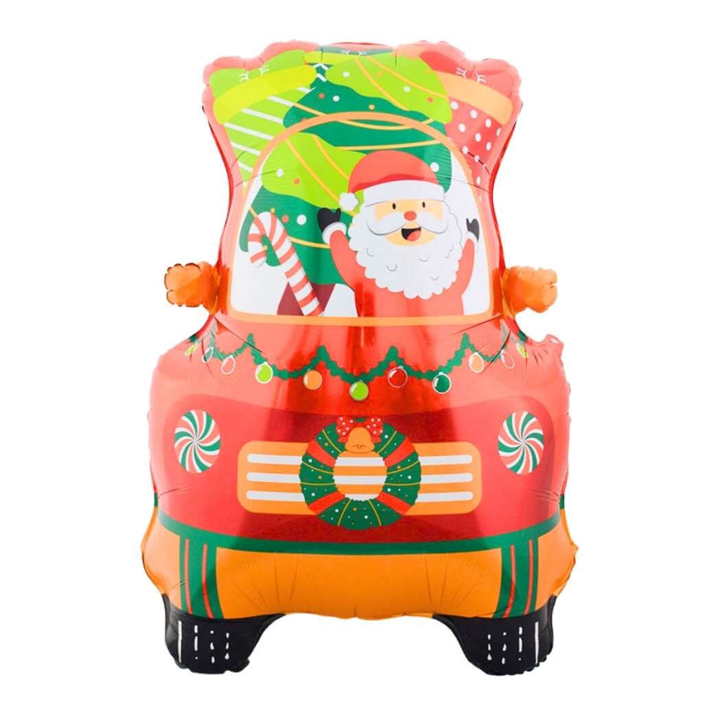 Jumbo Santa Driving Red Christmas Truck Foil Balloon