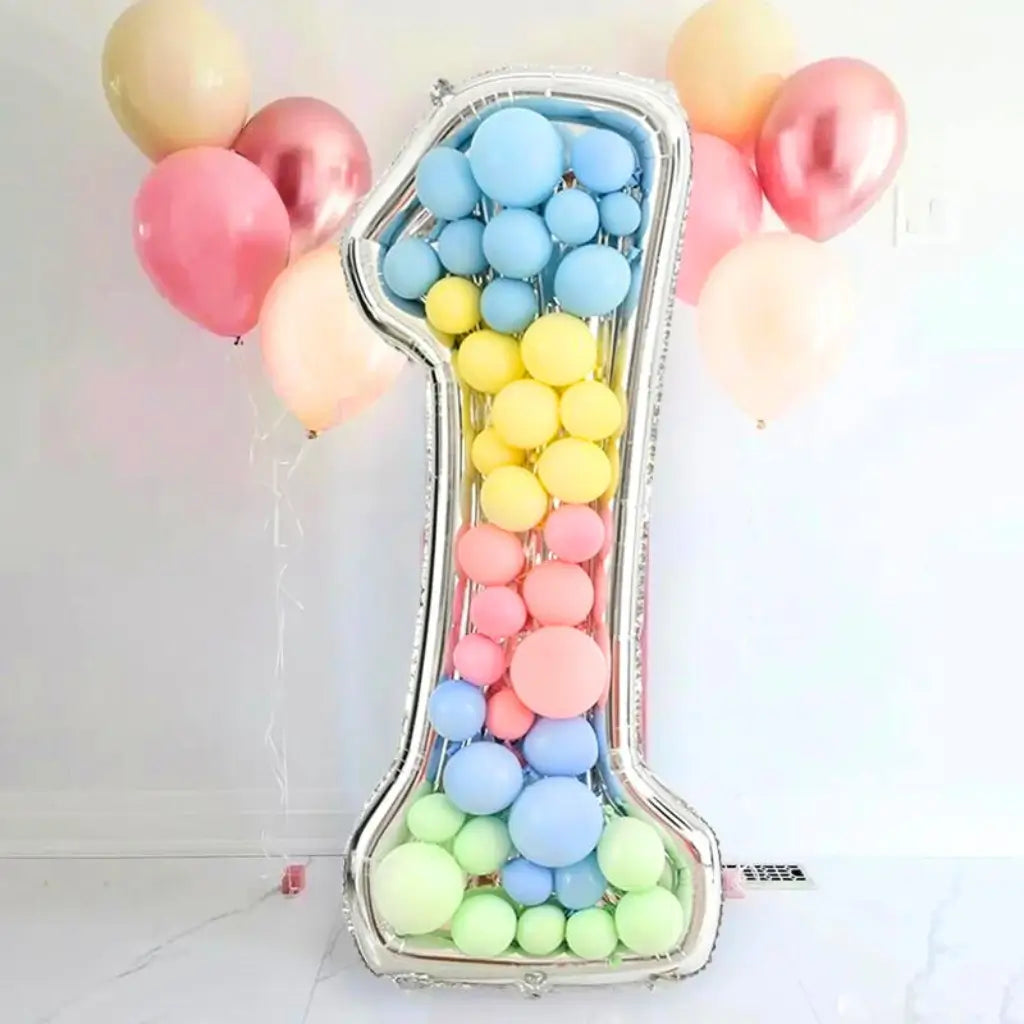 165cm Jumbo Silver Foil Balloon Mosaic Number 1 Frame