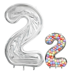 165cm Jumbo Silver Foil Balloon Mosaic Number 2 Frame