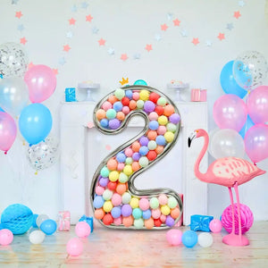 165cm Jumbo Silver Foil Balloon Mosaic Number 2 Frame