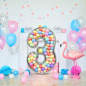 165cm Jumbo Silver Foil Balloon Mosaic Number 3 Frame