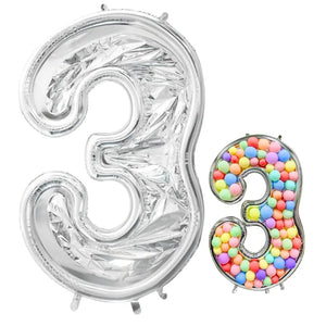 165cm Jumbo Silver Foil Balloon Mosaic Number 3 Frame