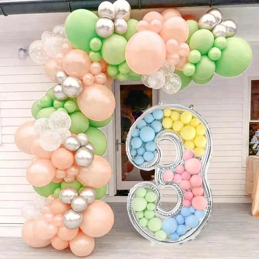 165cm Jumbo Silver Foil Balloon Mosaic Number 3 Frame