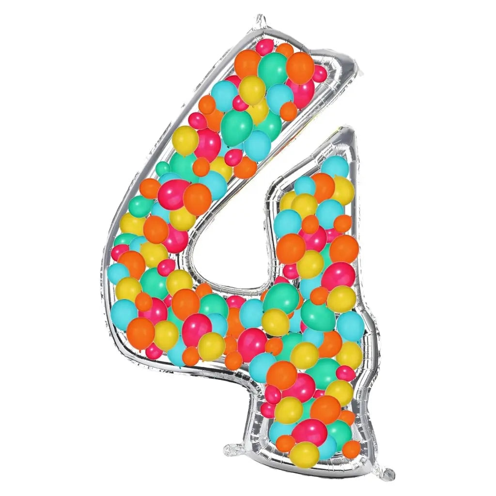 165cm Jumbo Silver Foil Balloon Mosaic Number 4 Frame