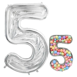 165cm Jumbo Silver Foil Balloon Mosaic Number 5 Frame