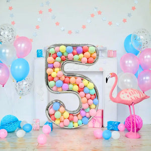 165cm Jumbo Silver Foil Balloon Mosaic Number 5 Frame