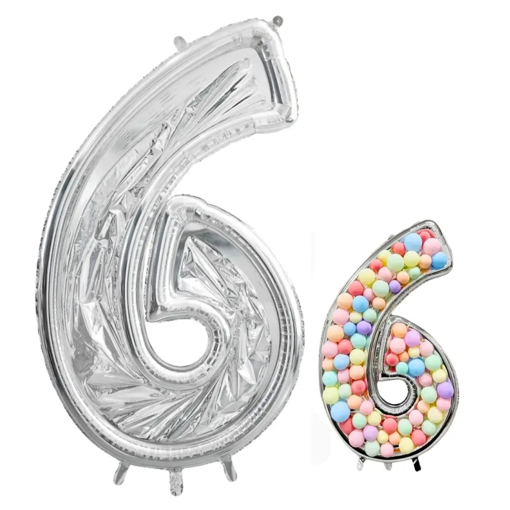 165cm Jumbo Silver Foil Balloon Mosaic Number 6 Frame