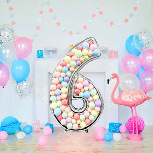 165cm Jumbo Silver Foil Balloon Mosaic Number 6 Frame