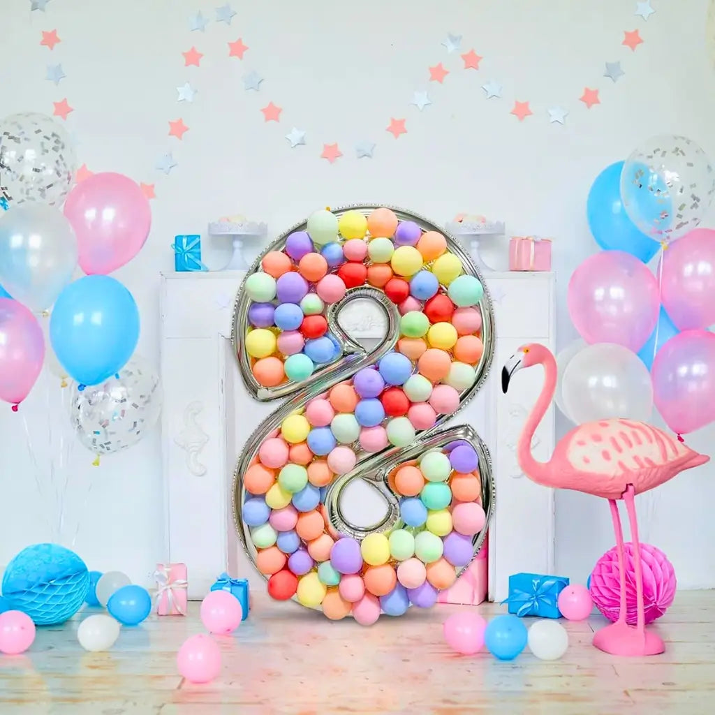 165cm Jumbo Silver Foil Balloon Mosaic Number 8 Frame