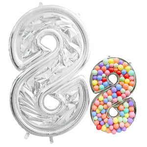 165cm Jumbo Silver Foil Balloon Mosaic Number 8 Frame